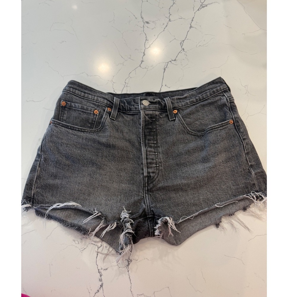 Levi's 501 High Rise Cutoff Denim Shorts 31 Black Wash Frayed Raw Hem